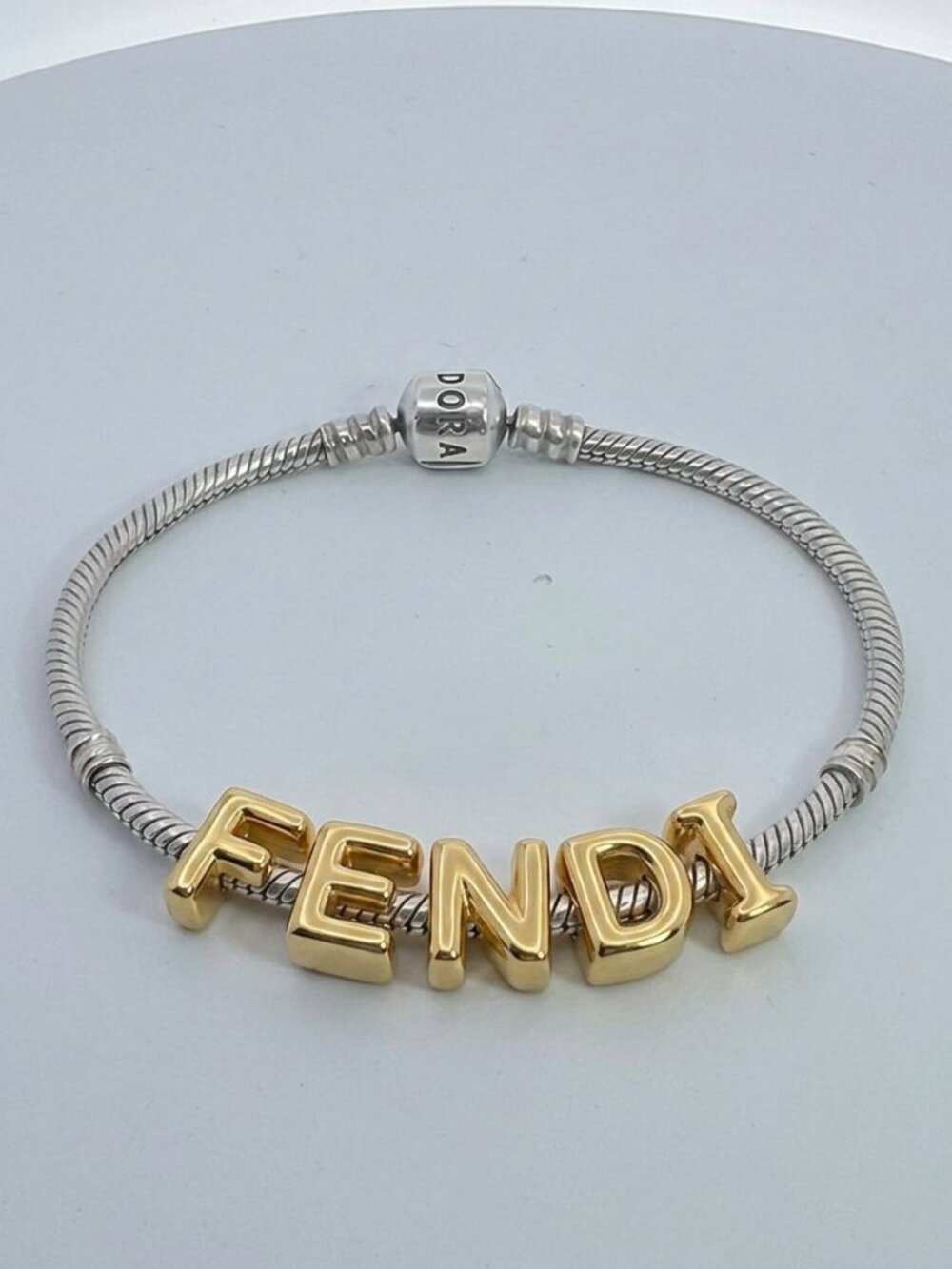 Pandora Bracelet Silver build LUXURY NAME any 8 Letters Gold Pull Through Charms - Picture 5 of 17